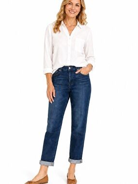 J. Jill Denim Relaxed Boyfriend Jeans 10 Tall Medium Wash Stretch 33” Inseam EUC